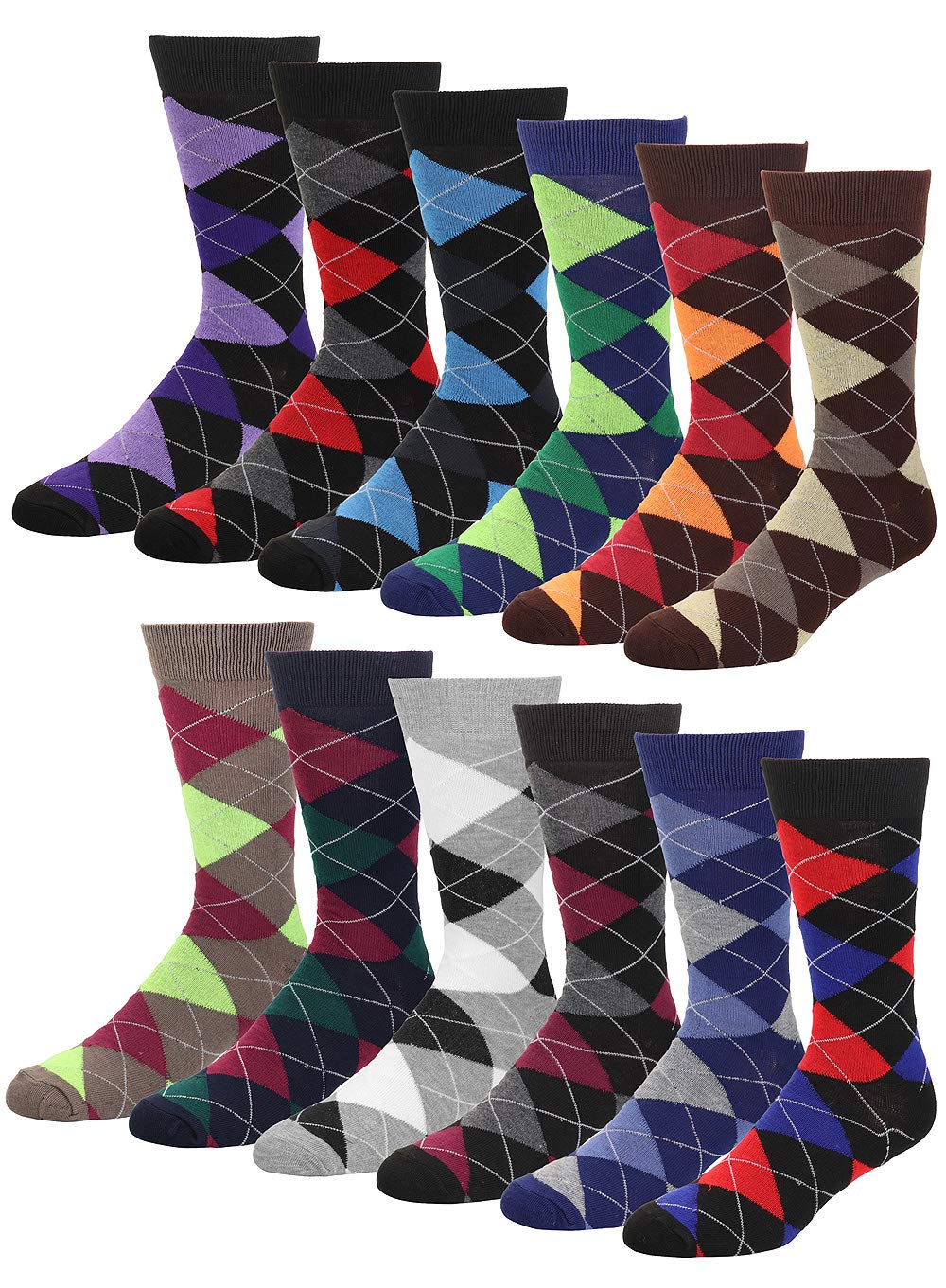 12 Pairs Assorted Argyle Casual Dress Socks