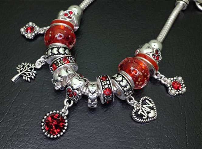 Birthstone Bracelet Multi-Color Charm Beads Silvertone